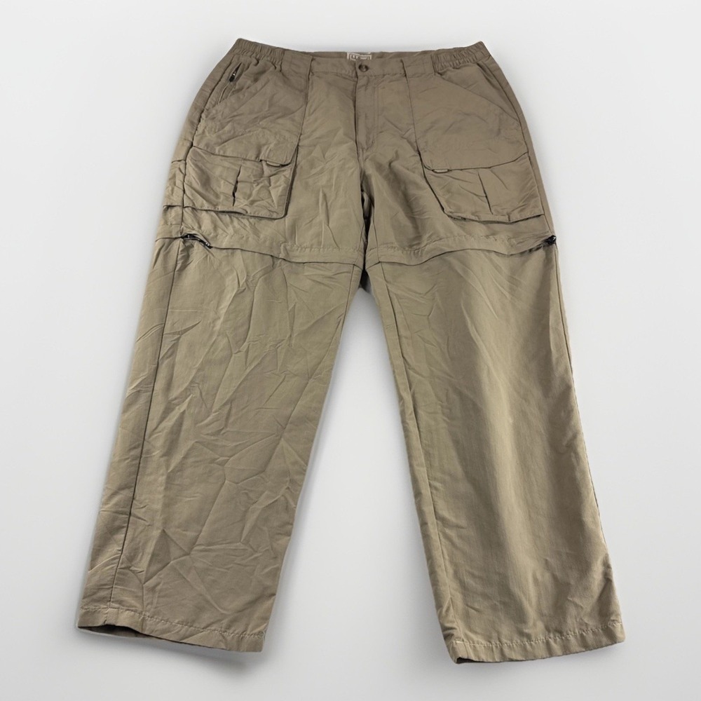 LL Bean Convertible Cargo Pants Mens L Beige Mesh Lined Outdoors Hiking Fishing